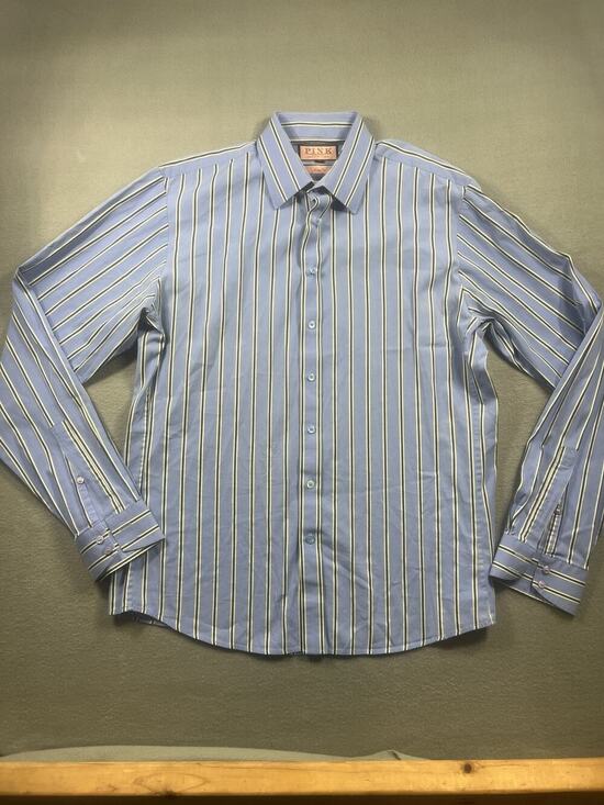 Thomas Pink Other - Men's Thomas Pink Blue Yellow Striped Slim Fit Dress Shirt Size 16.5/42